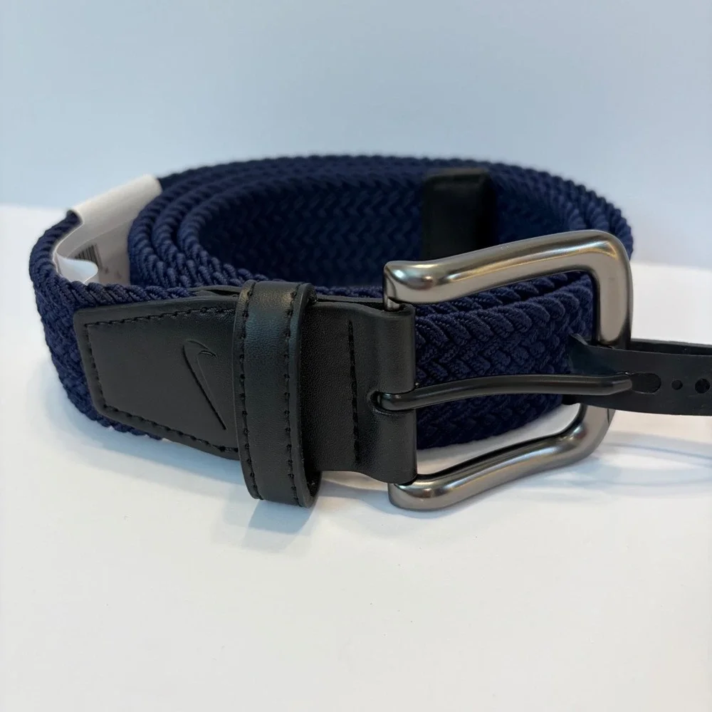 NEW Nike Mens G-Flex Woven Stretch Braided Belt Sporty Midnight Navy Blue Large